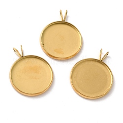 Ion Plating(IP) 304 Stainless Steel Pendant Cabochon Settings, Plain Edge Bezel Cups, Flat Round, Golden, Tray: 18mm, 24.5x19.5x2mm, Hole: 3.5x2mm