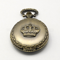Старинные сплава цинка кварцевые часы головки для карманные часы кулон ожерелье материалы, плоские круглые с короной, античная бронза, 59x46x17 мм, отверстие : 15x5 мм