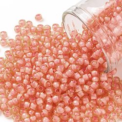 Toho perles de rocaille rondes, Perles de rocaille japonais, (925f) topaze claire doublée de corail givré, 8/0, 3mm, Trou: 1mm, environ 220 pcs/10 g