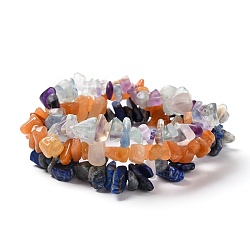 Ensembles de bracelets extensibles perlés de pierres précieuses naturelles, dont fluorine naturelle, aventurine rouge , lapis-lazuli, diamètre intérieur: 1-3/4~2-1/4 pouce (4.5~5.7 cm), 3 pcs / Set.