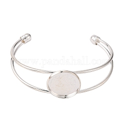 Fabrication de bracelet manchette en laiton sans nickel, base de bracelet vide, avec plateau rond plat, couleur argentée, 63mm, Plateau: 20 mm
