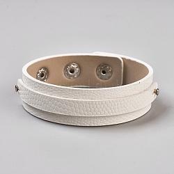 PU кожаный браслет шнура, с железной фурнитурой, платина, белые, 8 дюйм (20.4 см), 18x5.5 мм