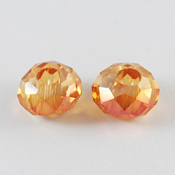 Electroplate Glass Beads, Faceted, Rondelle, AB Color, Orange, 10x7mm, Hole: 3mm