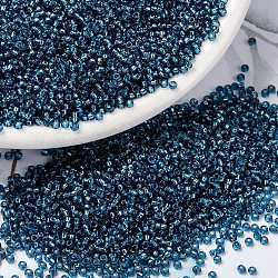 Perles rocailles miyuki rondes, Perles de rocaille japonais, 15/0, (zircon bleu doublé argent teinté rr1445), 15/0, 1.5mm, Trou: 0.7mm, environ 27777 pcs/50 g