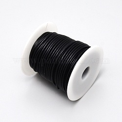 Cordón de cuero de vaca, cable de la joya de cuero, material de toma de diy joyas, negro, 3~3.4mm