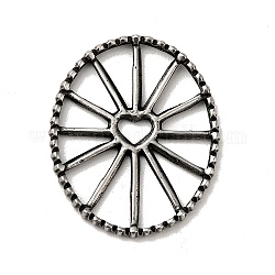 Tibetan Style 304 Stainless Steel Filigree Joiners, Oval Wheel with Heart Pattern, Antique Silver, 22x18x1.5mm