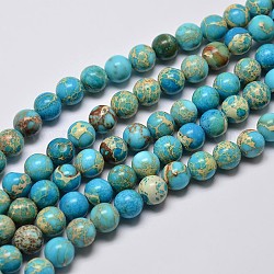 Fili di perle di diaspro imperiale naturale, tondo, tinto, cielo blu, 4mm, Foro: 1 mm, circa 90pcs/filo, 15.2 pollice
