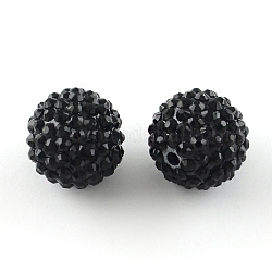 Perline di resina strass, con perle tonde acriliche all'interno, per i gioielli bubblegum, nero, 16x14mm, Foro: 2~2.5 mm