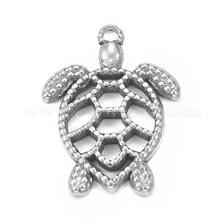 304 Stainless Steel Pendant, Hollow, Tortoise Charm, Stainless Steel Color, 22x16x2mm, Hole: 1.6mm