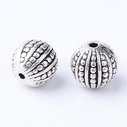 Perles en alliage de style tibétain, ronde, sans cadmium et sans plomb, argent antique, 10.5~11x10mm, Trou: 1.5mm, environ 270 pcs/1000 g
