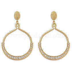 Brass Micro Pave Cubic Zirconia Stud Earring, Ring Dangle Earring for Women, Long-Lasting Plated, Golden, 44.5x27.2mm