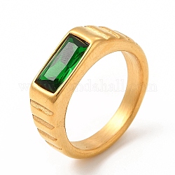 Ионное покрытие (ip) 304 кольцо на палец из нержавеющей стали, классическое кольцо со стразами для женщин с перидотом, реальный 18k позолоченный, размер США 7 (17.3 мм), 4~7 мм