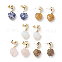 5 paires de boucles d'oreilles pendantes en forme de cœur avec pierres précieuses naturelles et synthétiques, bijoux en alliage pour femmes, or, 5mm, pin: 33 mm, 0.5 paire/style