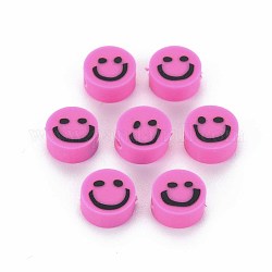 Бусины из полимерной глины , плоские круглые с улыбающееся лицо, темно-розовыми, 8~9x4 мм, отверстие : 1.5 мм
