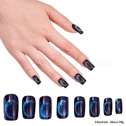 Ensembles de nail art, avec 24pcs ongles en plastique, 24pcs colle à ongles gelée double face, noir, 14.5~23x7~14mm, environ 24 pcs / ensemble