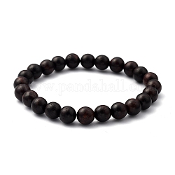 Bracelets extensibles unisexes en bois naturel avec perles, ronde, noir, diamètre intérieur: 2-1/8 pouce (5.5 cm), perle: 8.5 mm