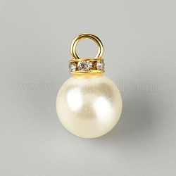 Pendenti di perle imitazione resina, con passante in lega di zinco e strass, tondo, cornsilk, 21.5x13.5mm