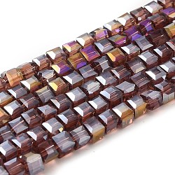 Chapelets de perles en verre électroplaqué, de couleur plaquée ab , facette, cube, violet, 4x4x4mm, Trou: 1mm