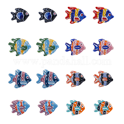 Dicosmétique 16 pièces 8 couleurs perles de poisson en porcelaine perles d'espacement de poisson multicolores perles en vrac d'animaux de l'océan perles d'été hawaïennes pour la fabrication de bijoux artisanat de bricolage, Trou: 2mm