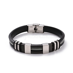 Bracelet homme cordon silicone, Bracelet d'amitié en perles de tube courbé en acier au titane, noir, gris anthracite & inoxydable, 8-7/8 pouce (22.5 cm)