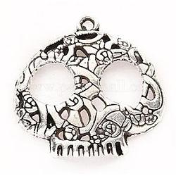 Tibetan Style Alloy Pendants, Skull, Antique Silver, 27x27x4mm
