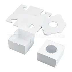 Caja de cartón benecreat, cuadrado, con ventana visual, flor, blanco, 10.2x10.2x6.4 cm