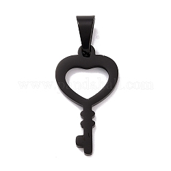 Ion Plating(IP) 304 Stainless Steel Pendants, Heart Key, Electrophoresis Black, 30x16x2mm, Hole: 9x5mm