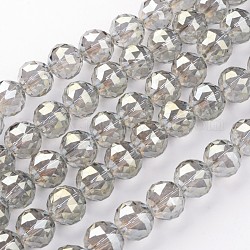 Fili di perle di vetro placcato, pieno arcobaleno placcato, sfaccettato, tondo, kaki scuro, 13.5mm, Foro: 2 mm, circa 18pcs/filo, 9 pollice (23 cm)