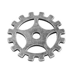 Tibetan Style Alloy Gear Pendants, Steampunk Charms, Cadmium Free & Nickel Free & Lead Free, Antique Silver, 19x1mm, Hole: 2.5mm, about 854pcs/1000g
