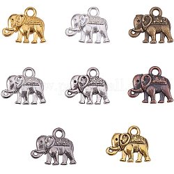 Fascini della lega del metallo, elefante, colore misto, 12x14x2.5mm, Foro: 1 mm, 160pcs/scatola