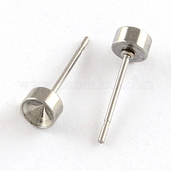 201 Stainless Steel Stud Earring Settings, with 304 Stainless Steel Pins, Stainless Steel Color, Fit for SS25(5.44~5.61mm) rhinestone, 6mm, Pin 0.8mm