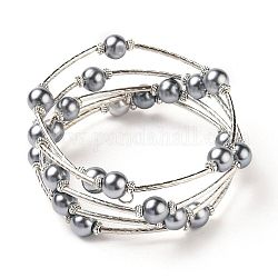 Fashion Wrap Bracelets, Glass Pearl Bracelets with Tube Beads, Gray, Bracelet: about 60mm inner diameter
