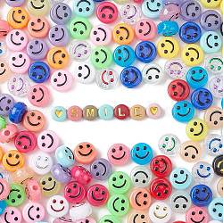 Kit fai da te per realizzare braccialetti elasticizzati con viso sorridente, comprese perline acriliche rotonde piatte, filo elastico, colore misto, perline: 10x6 mm, Foro: 2 mm, 675pcs/scatola