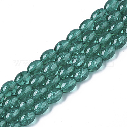 Transparent Knistern Glasperlen Stränge, Oval, mittleres Seegrün, 8x5.5~6 mm, Bohrung: 1 mm, ca. 100 Stk. / Strang, 31.4 Zoll