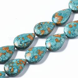 Fili di perle a goccia di turchese sintetico tinto, medio turchese, 25~26x17~18x9mm, Foro: 1~2 mm