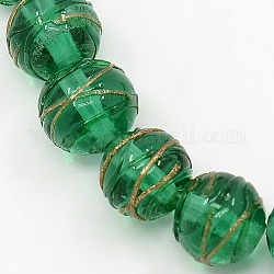 De forma redonda de los abalorios hechos a mano de arena de oro lampwork hebras, verde, 10mm, agujero: 2 mm, aproximamente 30 pcs / cadena, 11.8 pulgada