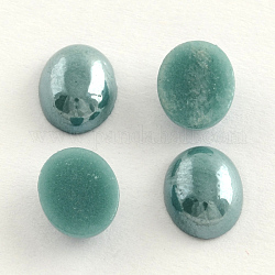 Pearlized Plated Opaque Glass Cabochons, Oval, Dark Cyan, 8x6x3.5mm