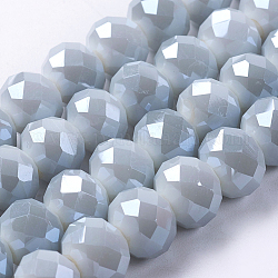 Electroplate Glass Beads Strands, Imitation Jade, Faceted Rondelle, WhiteSmoke, 10x8mm, Hole: 1mm, about 63~65pcs/strand, 19.2~20 inch(48~50cm)