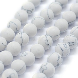 Chapelets de perles en turquoise synthétique, mat, ronde, fumée blanche, 10mm, Trou: 1mm, Environ 40 pcs/chapelet, 15.74 pouce (40 cm)