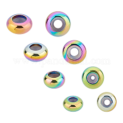 Placage sous vide unicraftale 304 perles en acier inoxydable, avec du plastique, perles de curseur, perles de bouchage, rondelle, couleur arc en ciel, 6~9x3~4.5mm, Trou: 2.5mm, 24 pcs / boîte