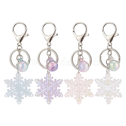 Nbeads 4Pcs 4 Colors Laser Snowflake Resin Pendant Keychain, with Alloy Clasp, for Women Key Car Purse Bags Luggage Charms Gift, Mixed Color, 110mm, 1pc/color