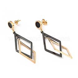 Enamel Double Rhombus Long Dangle Stud Earrings with 316 Stainless Steel Pins, Vacuum Plating 304 Stainless Steel Jewelry for Women, Golden, 56mm, Pin: 0.7mm