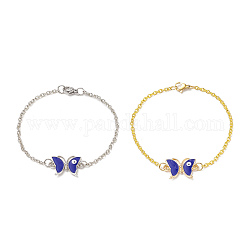 Farfalla in lega di colore 2 pz 2 con braccialetti a maglie malocchio incastonati con smalto, gioielli in ferro per le donne, di platino e d'oro, 7-3/8 pollice (18.6 cm), 1pc / color