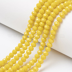 Opaque Solid Color Glass Beads Strands, Faceted, Rondelle, Yellow, 6x5mm, Hole: 1mm, about 85~88pcs/strand, 16.1~16.5 inch(41~42cm)