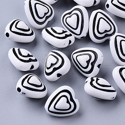 Perles en acrylique de style artisanal, cœur, noir, 12x11x8mm, Trou: 1.5mm, environ 1050 pcs/500 g