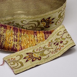 Rubans de polyester, avec motif fleur de jasmin, verge d'or pale, 2 pouce (50 mm), 33yards / roll (30.1752m / roll)