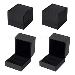 BENECREAT 4Pcs Proposal Leather Ring Box Jewelry Gift Box, with Black Velvet Cushion Interior for Engagement Wedding Gifts, Black, 6.5x6x5.4cm