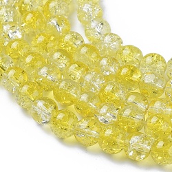Cuisson peints en verre craquelé brins de perles, ronde, jaune, 8mm, Trou: 1.3~1.6mm, Environ 100 pcs/chapelet, 31.4 pouce