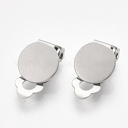 304 Stainless Steel Clip-on Earring Findings, with Round Flat Pad, Flat Round, Stainless Steel Color, Tray: 10mm, 18x10x6mm, Hole: 3mm