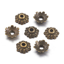 Tibetischen Stil Legierung Perlenkappen, Bleifrei, cadmiumfrei und nickelfrei, Antik Bronze Farbe, Blume, 8 mm lang, 2.5 mm dick, Bohrung: 2 mm